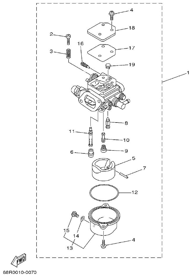 Yamaha F6A, F6B, F8C CARBURETOR parts diagram